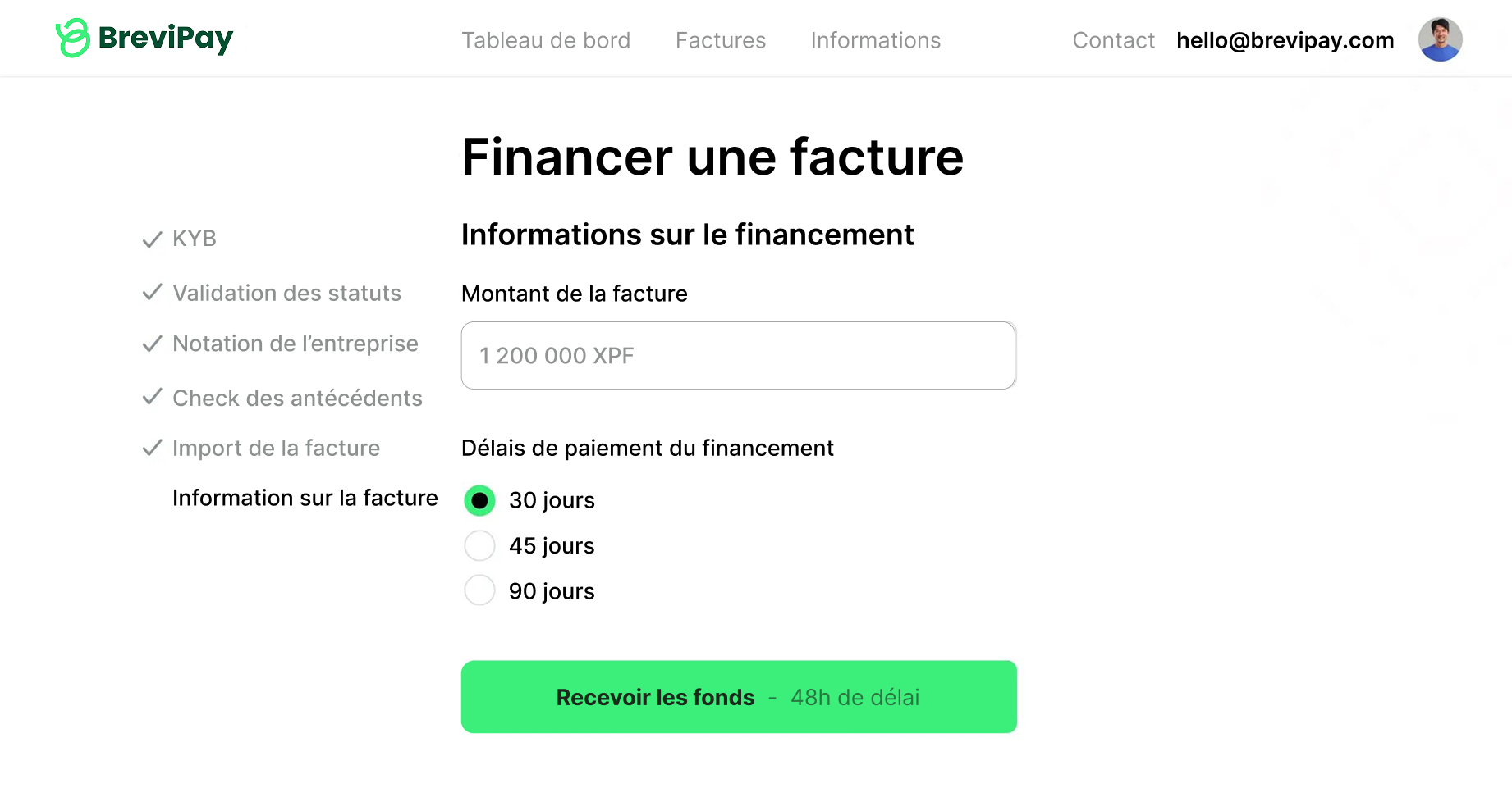 Interface BreviPay - Ajout de facture
